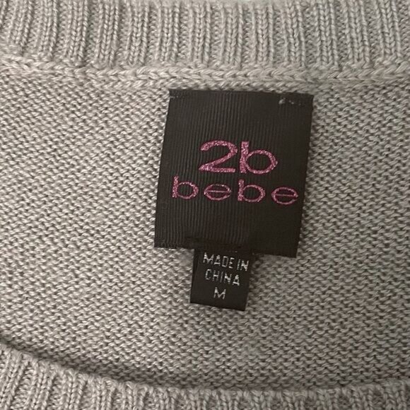 2b Bebe Sweater Medium Silver Sequin Stripes Y2K Revival Quiet Luxury Soft Glam - Picture 3 of 7